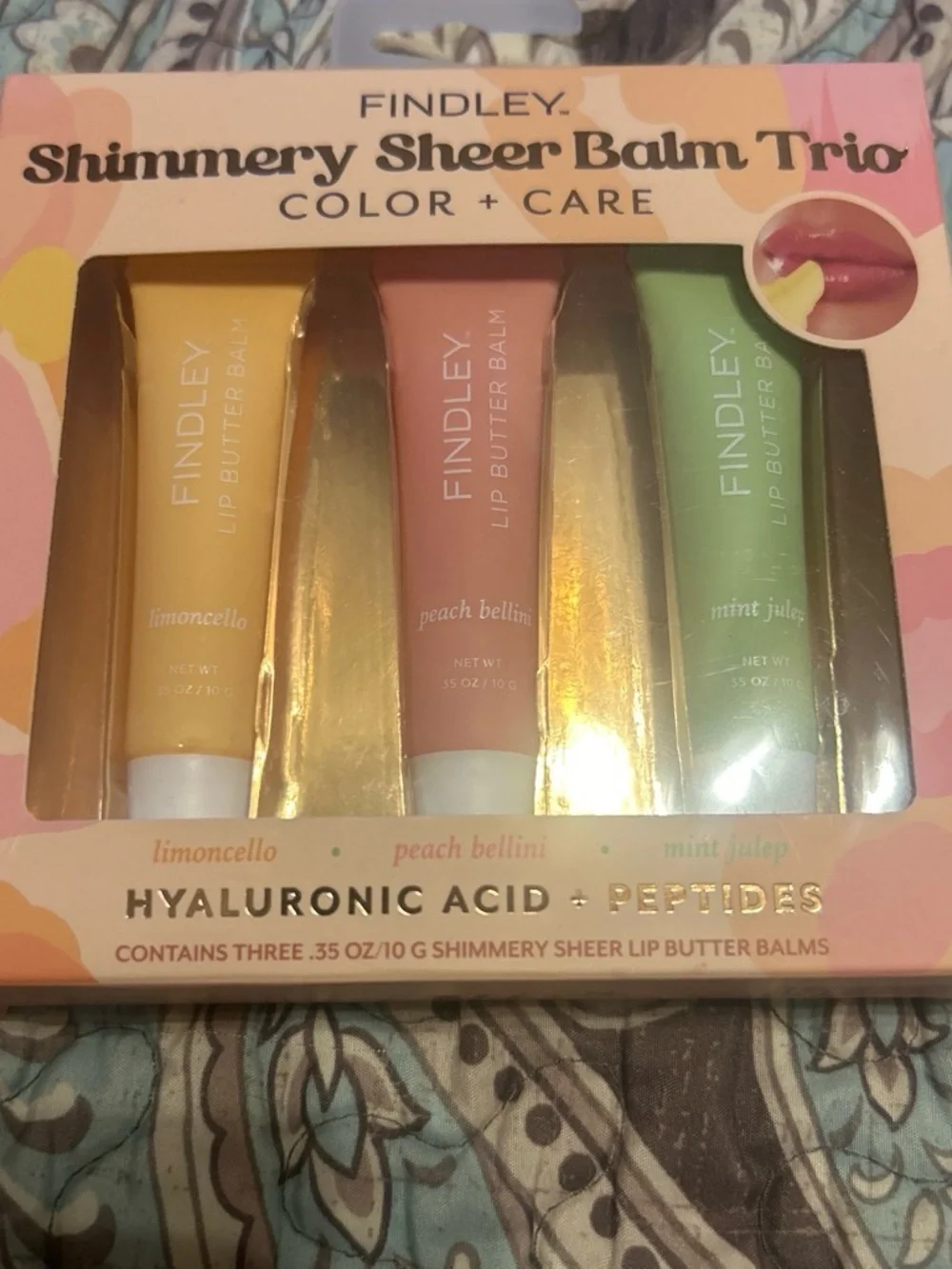 Findley Shimmery Sheer Balm Trio — Peach Bellini, Limoncello & Mint Julep